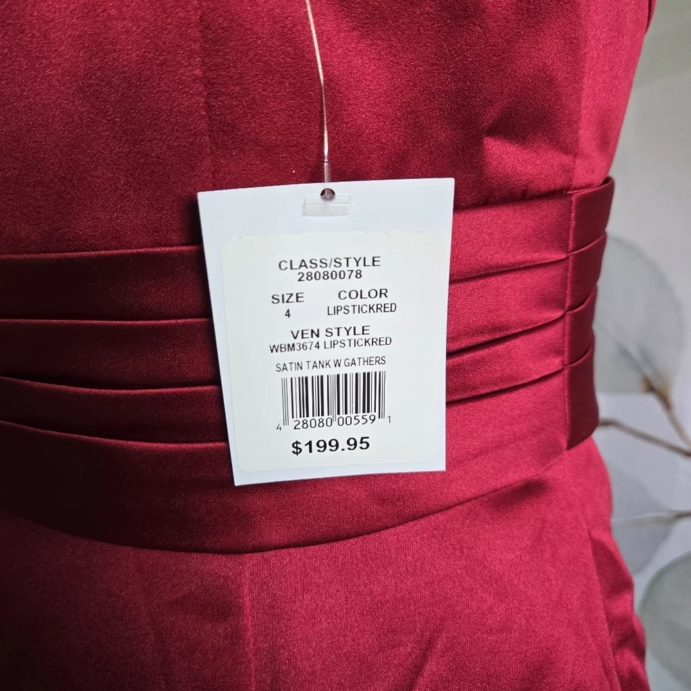 GALINA SIGNATURE | Plunging Satin Tank Sheath Dress w/ Slit in Lipstick Red sz 4 - Picture 8 of 9